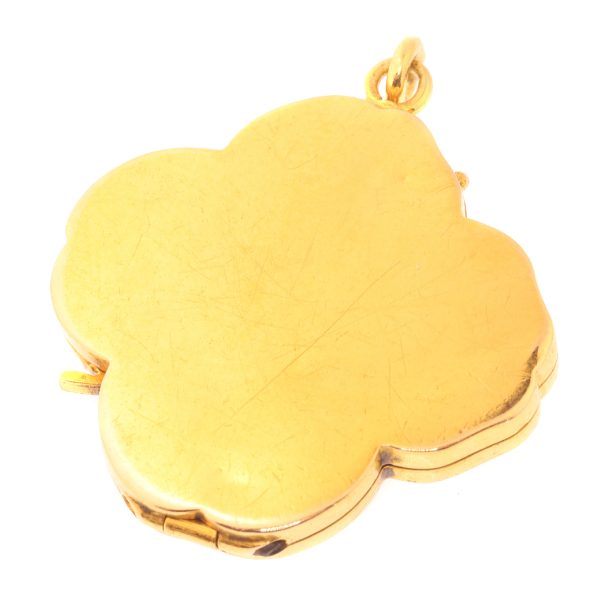 Antique Art Nouveau Four Leaf Clover Portrait Locket, 18ct Yellow Gold