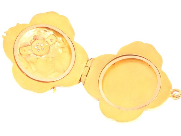Antique Art Nouveau Four Leaf Clover Portrait Locket, 18ct Yellow Gold