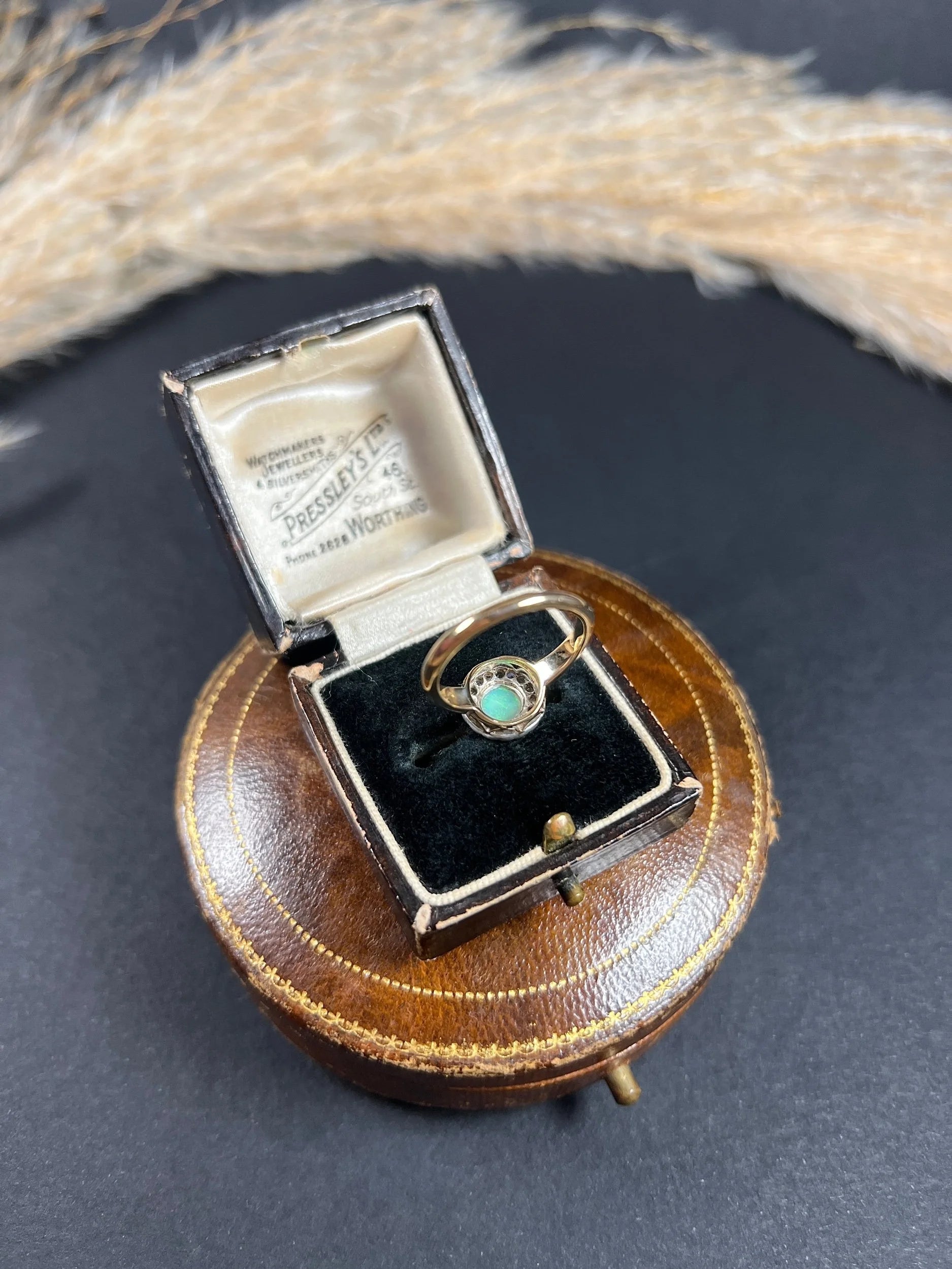 Antique 18 ct Yellow Gold, Early Victorian Opal And Diamond Halo Ring