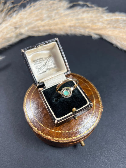 Antique 18 ct Yellow Gold, Early Victorian Opal And Diamond Halo Ring