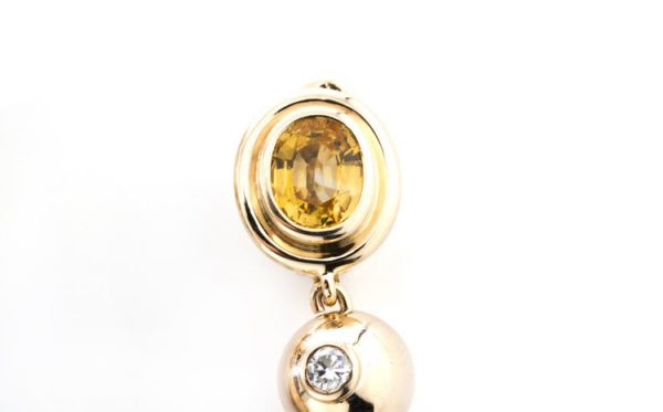 Vintage French Amethyst, Diamond and Citrine Clip On Drop Earrings