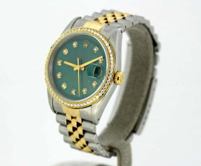 Vintage Rolex DateJust Green Dial and Diamond Set Two-Tone Wristwatch 16233