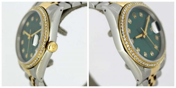 Vintage Rolex DateJust Green Dial and Diamond Set Two-Tone Wristwatch 16233