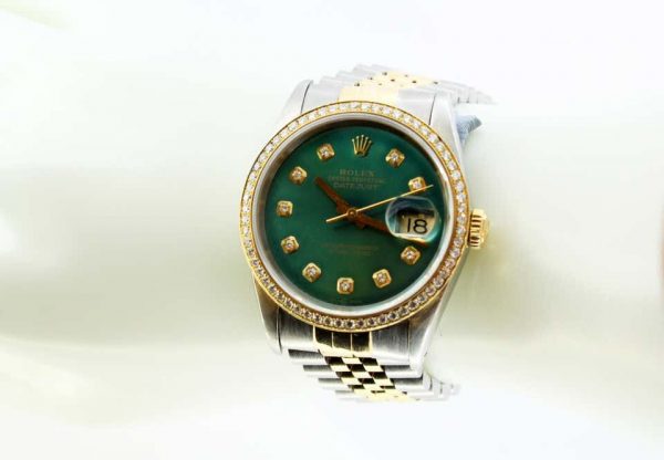 Vintage Rolex DateJust Green Dial and Diamond Set Two-Tone Wristwatch 16233