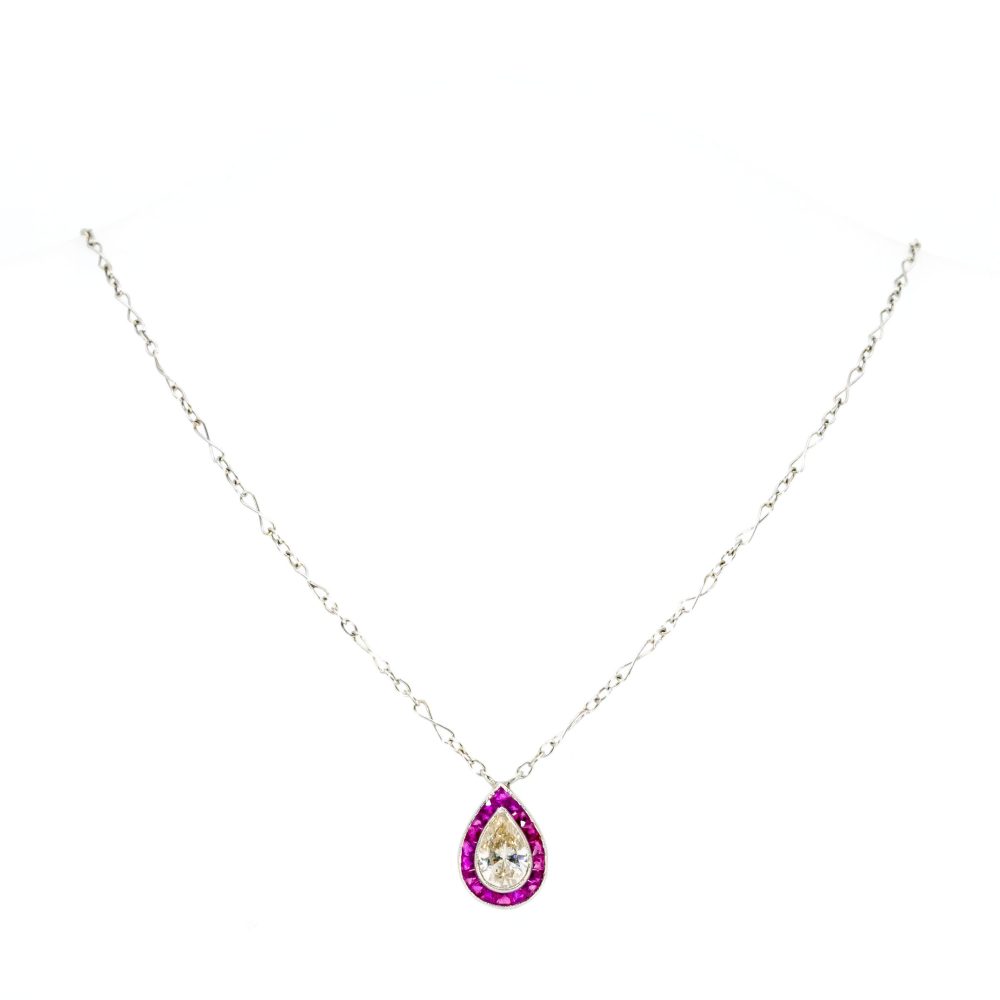 Vintage 1 Carat Diamond And Ruby Necklace In Platinum