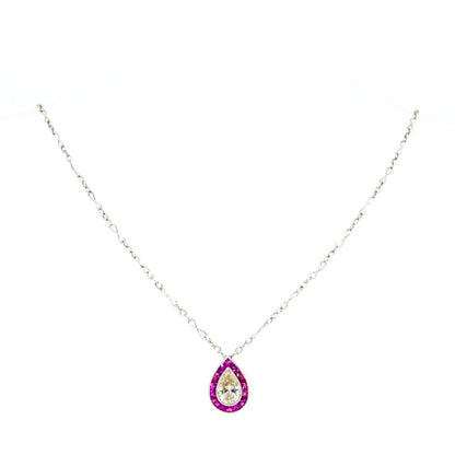 Vintage 1 Carat Diamond And Ruby Necklace In Platinum