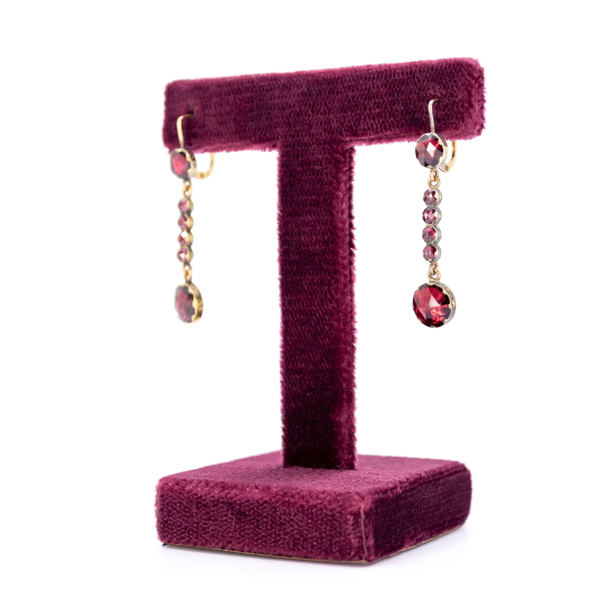 Victorian 14 Carat Yellow Gold Garnet Drop Earrings, 6.00 Carats