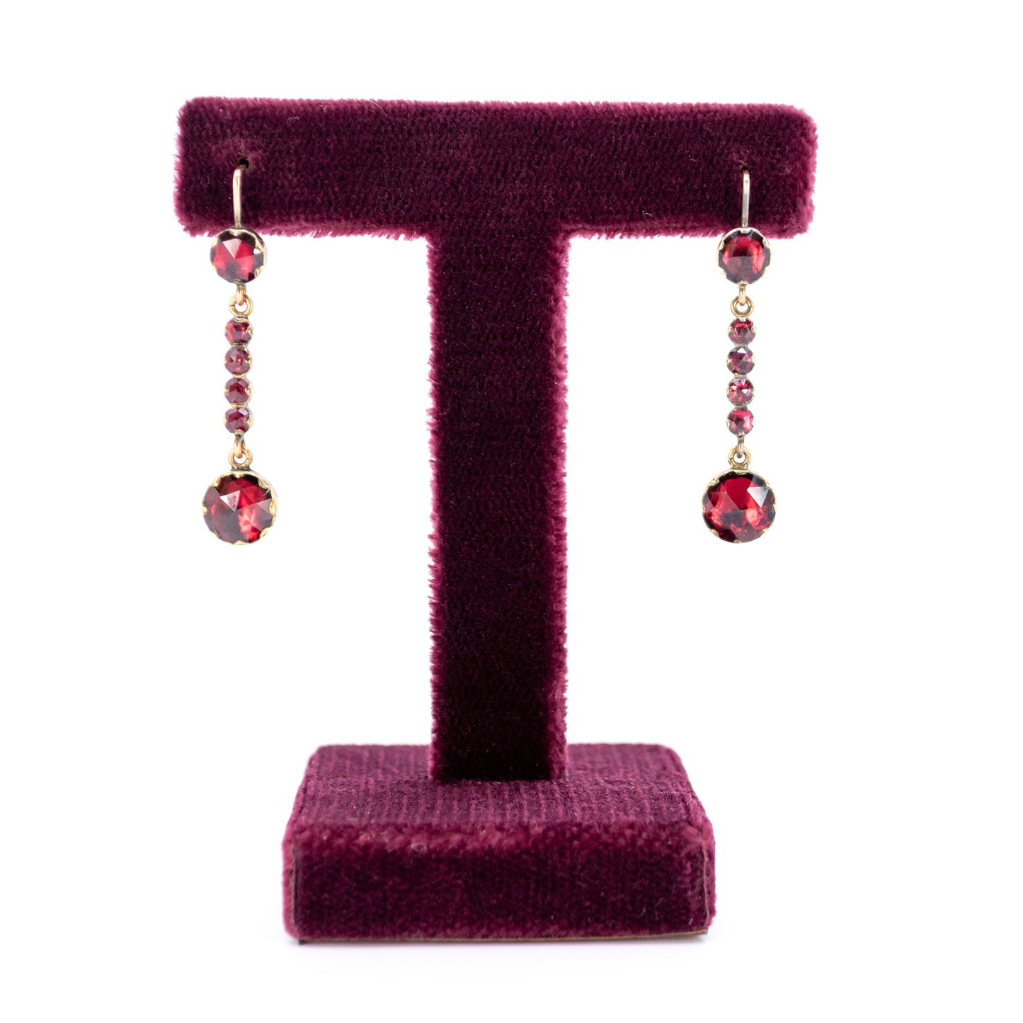 Victorian 14 Carat Yellow Gold Garnet Drop Earrings, 6.00 Carats