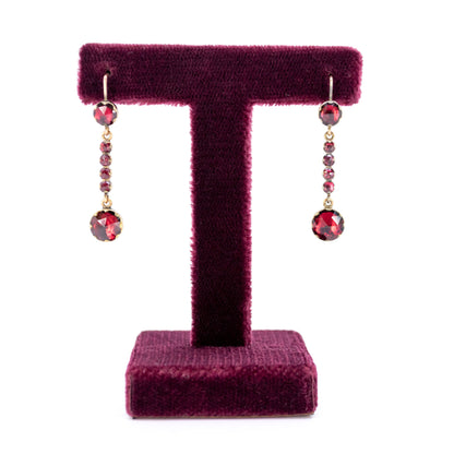 Victorian 14 Carat Yellow Gold Garnet Drop Earrings, 6.00 Carats