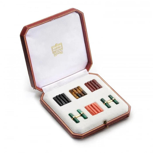 Vintage Cartier Cufflink Set with Multiple Gemstone Batons