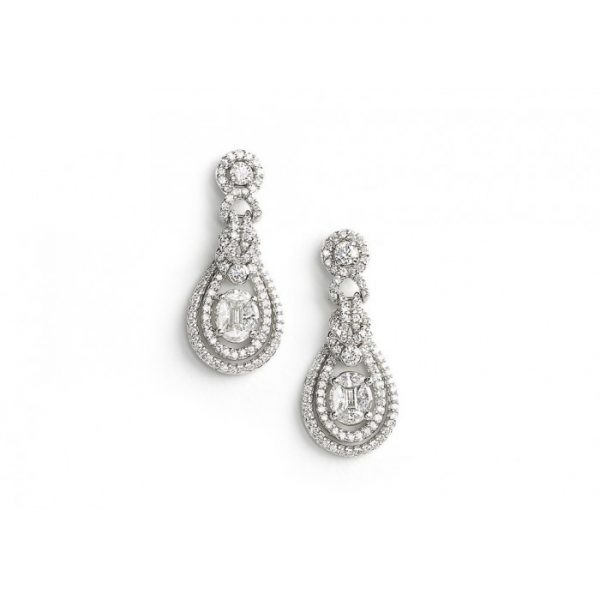 Diamond Cluster Pear Shaped Drop Earrings, 1.85 carat total