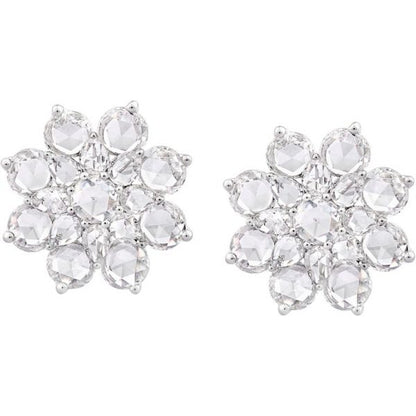 Rose cut RC flower cluster diamond studs