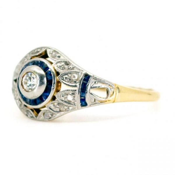 Art Deco Style Diamond and Sapphire Target Dress Ring in 18ct Gold