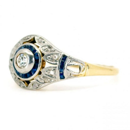 Art Deco Style Diamond and Sapphire Target Dress Ring in 18ct Gold