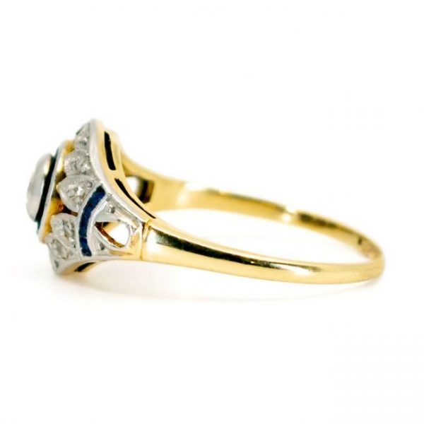Art Deco Style Diamond and Sapphire Target Dress Ring in 18ct Gold