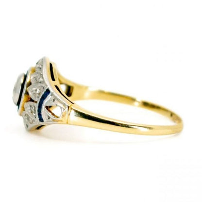 Art Deco Style Diamond and Sapphire Target Dress Ring in 18ct Gold