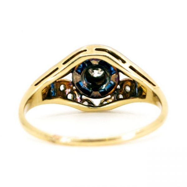Art Deco Style Diamond and Sapphire Target Dress Ring in 18ct Gold