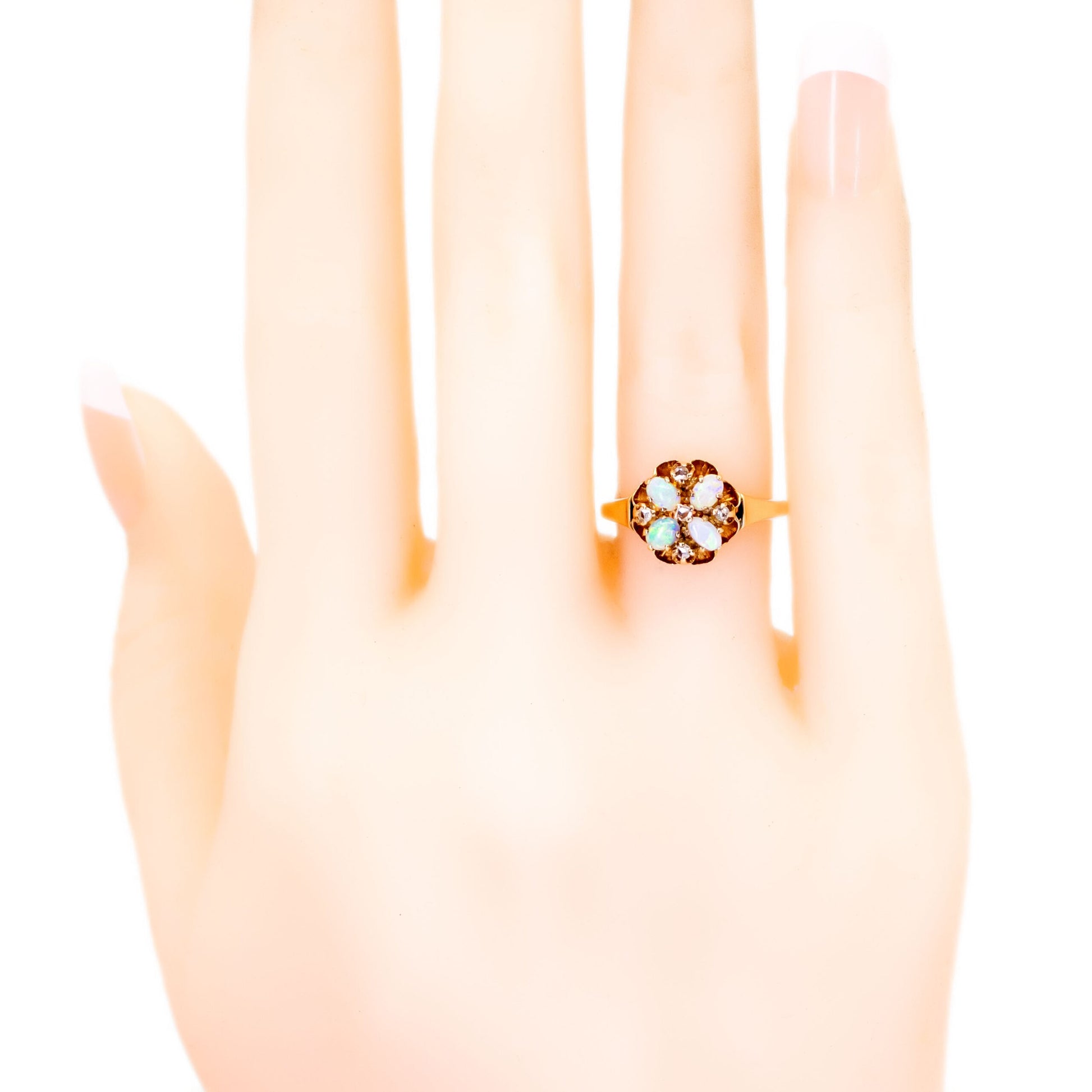 Victorian 10 Carat Yellow Gold Opal and Diamond Ring