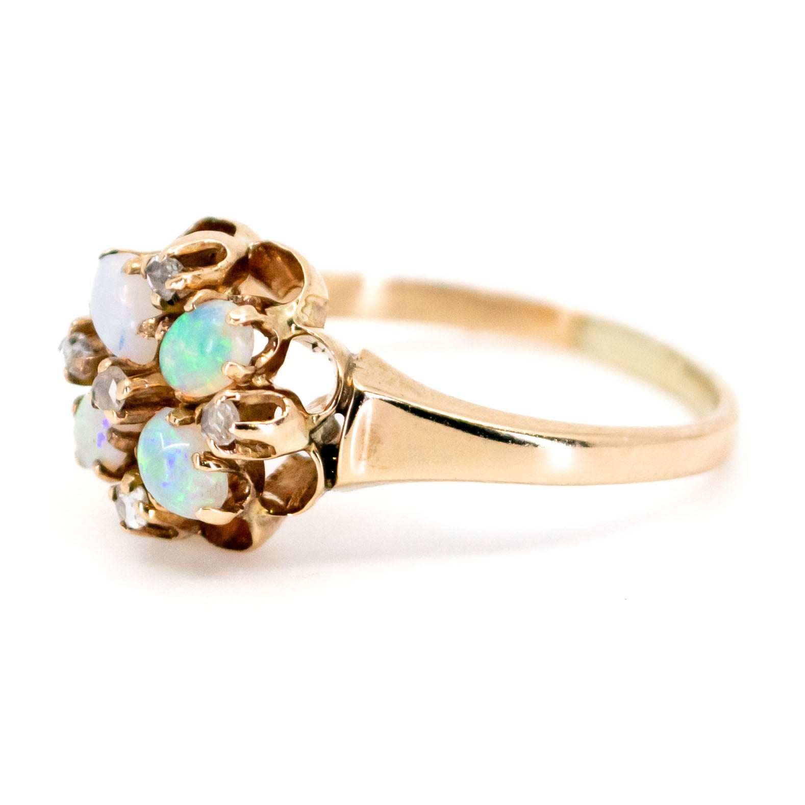 Victorian 10 Carat Yellow Gold Opal and Diamond Ring