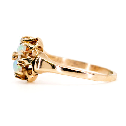 Victorian 10 Carat Yellow Gold Opal and Diamond Ring