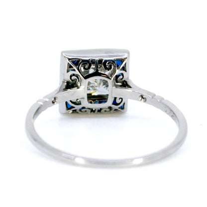 Vintage Diamond And Sapphire Square Shape Ring In Platinum