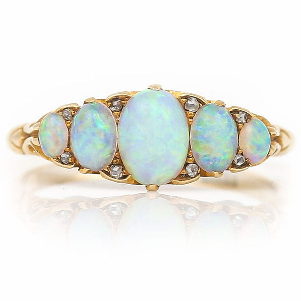 Antique Edwardian Opal Five Stone Ring with Diamonds