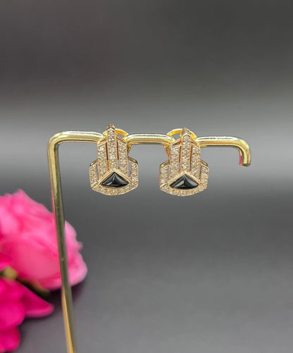 Vintage 14 ct Gold, Italian 1940's Art Deco Design, Diamond And Onyx Earrings