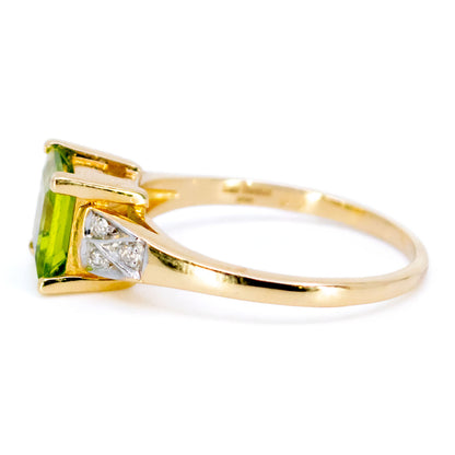 Modern 14 Carat Yellow and White Gold Peridot and Diamond Ring, 1.30 Carats