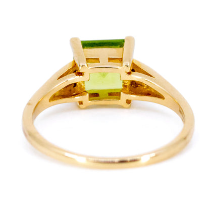 Modern 14 Carat Yellow and White Gold Peridot and Diamond Ring, 1.30 Carats