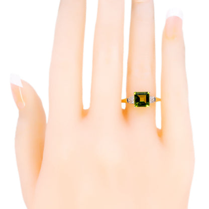 Modern 14 Carat Yellow and White Gold Peridot and Diamond Ring, 1.30 Carats