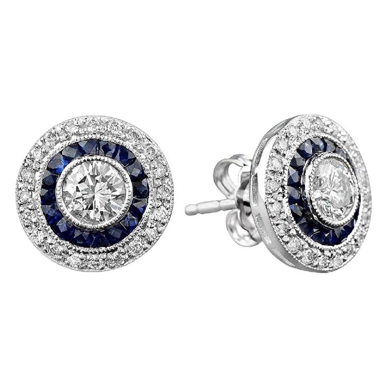 Diamond and Sapphire Target Cluster Stud Earrings