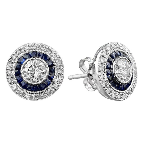 Diamond and Sapphire Target Cluster Stud Earrings