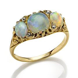 Antique Opal and Diamond Three Stone Ring