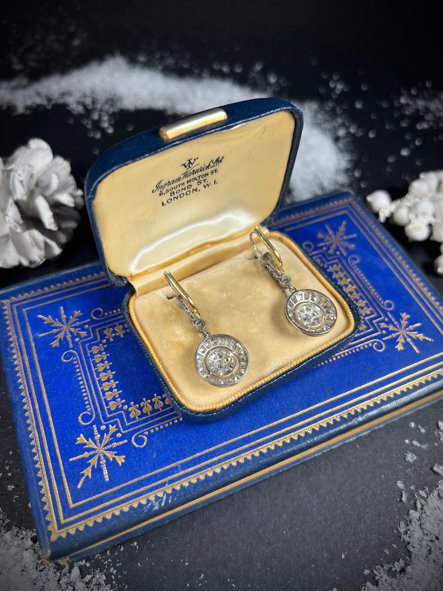 Antique 18 Carat Gold and Platinum Edwardian Diamond Circlet Drop Earrings, Circa 1910