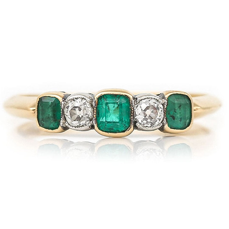 Antique Emerald and Diamond Five Stone Ring