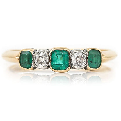 Antique Emerald and Diamond Five Stone Ring