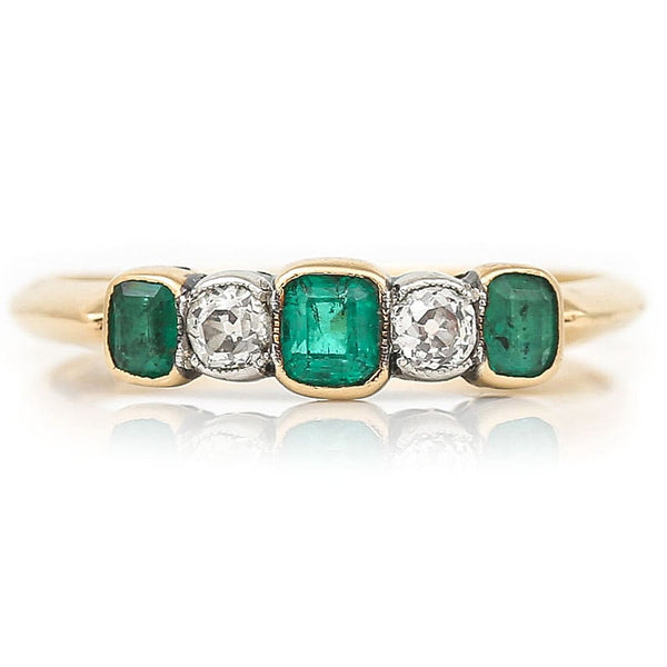 Antique Emerald and Diamond Five Stone Ring