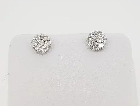 Diamond Flower Cluster Stud Earrings, 0.72 carat total, mounted in 18ct white gold, with post and butterfly fittings