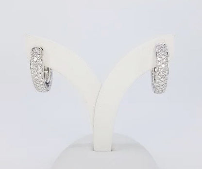 Diamond Set Hoop Earrings; 18ct white gold hoop earrings, the front set with three rows of brilliant cut diamonds. 0.70 carat total