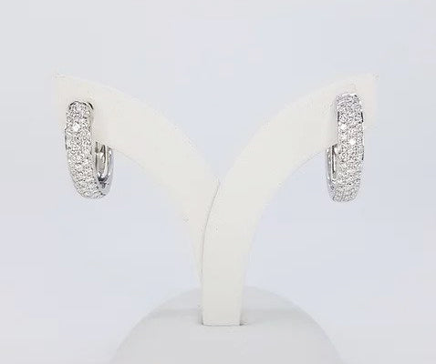 Diamond Set Hoop Earrings; 18ct white gold hoop earrings, the front set with three rows of brilliant cut diamonds. 0.70 carat total