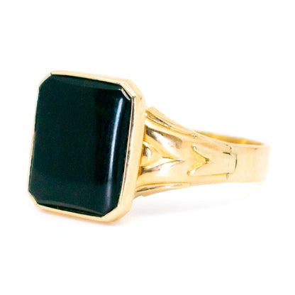 Vintage Swedish 18 Carat Yellow Gold Onyx Signet Ring, Dated 1986