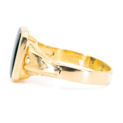 Vintage Swedish 18 Carat Yellow Gold Onyx Signet Ring, Dated 1986