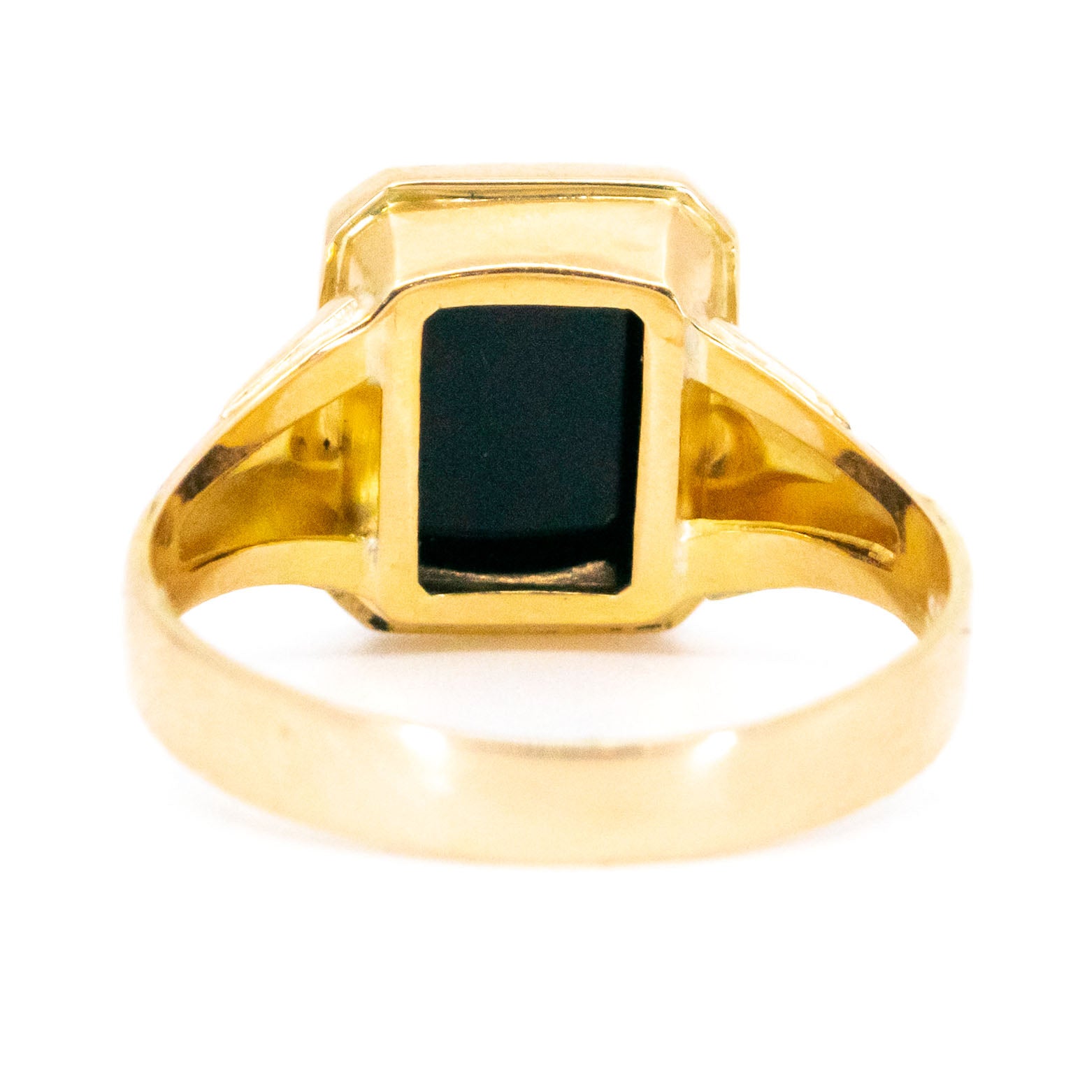 Vintage Swedish 18 Carat Yellow Gold Onyx Signet Ring, Dated 1986