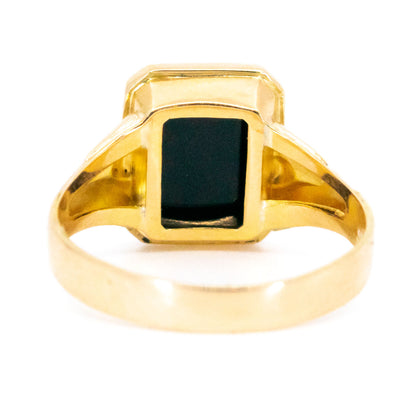 Vintage Swedish 18 Carat Yellow Gold Onyx Signet Ring, Dated 1986