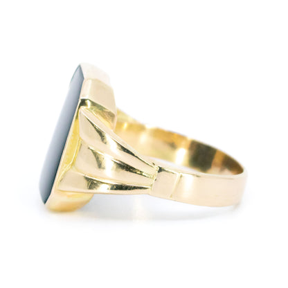 Vintage Finnish 14 Carat Yellow Gold Onyx Signet Ring, Dated 1962