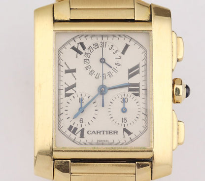 Cartier Tank Francaise 18ct Yellow Gold 1830 Chronograph Chronoflex Large Model Quartz Watch, With Cartier box