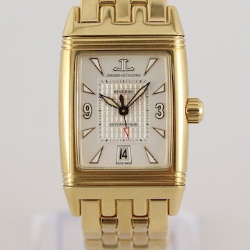 Jaeger LeCoultre Reverso Gran Sport 18ct Yellow Gold Automatic Watch; on 18ct Yellow Gold bracelet with double fold clasp, with Jaeger-LeCoultre box