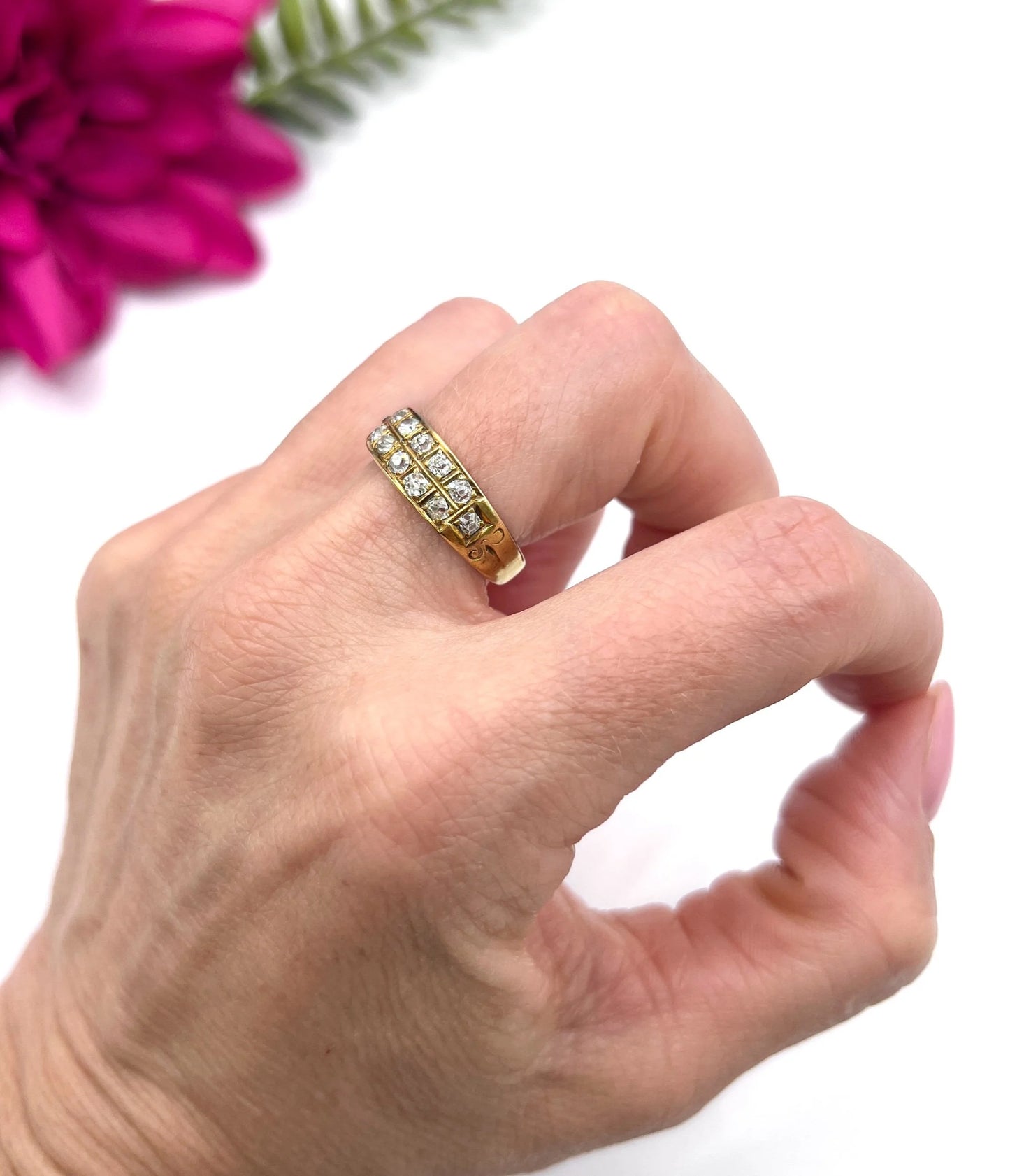 Antique 18ct Gold, Victorian Diamond Two Row Ring