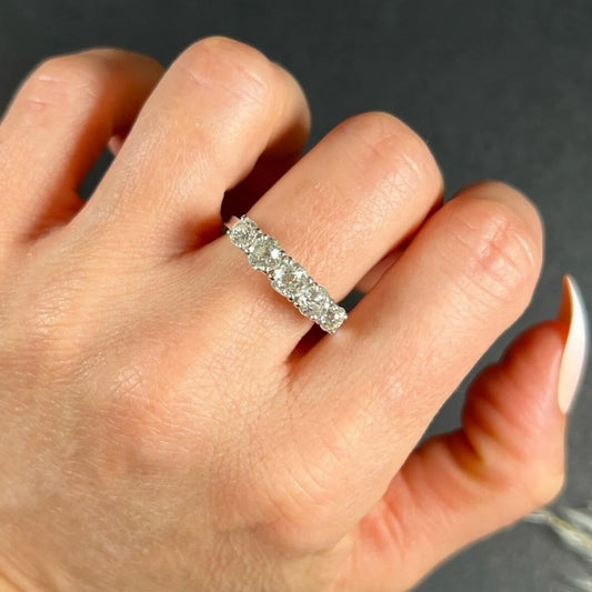 Vintage 18 Carat White Gold 1.75 Carat Five Stone Diamond Engagement Ring