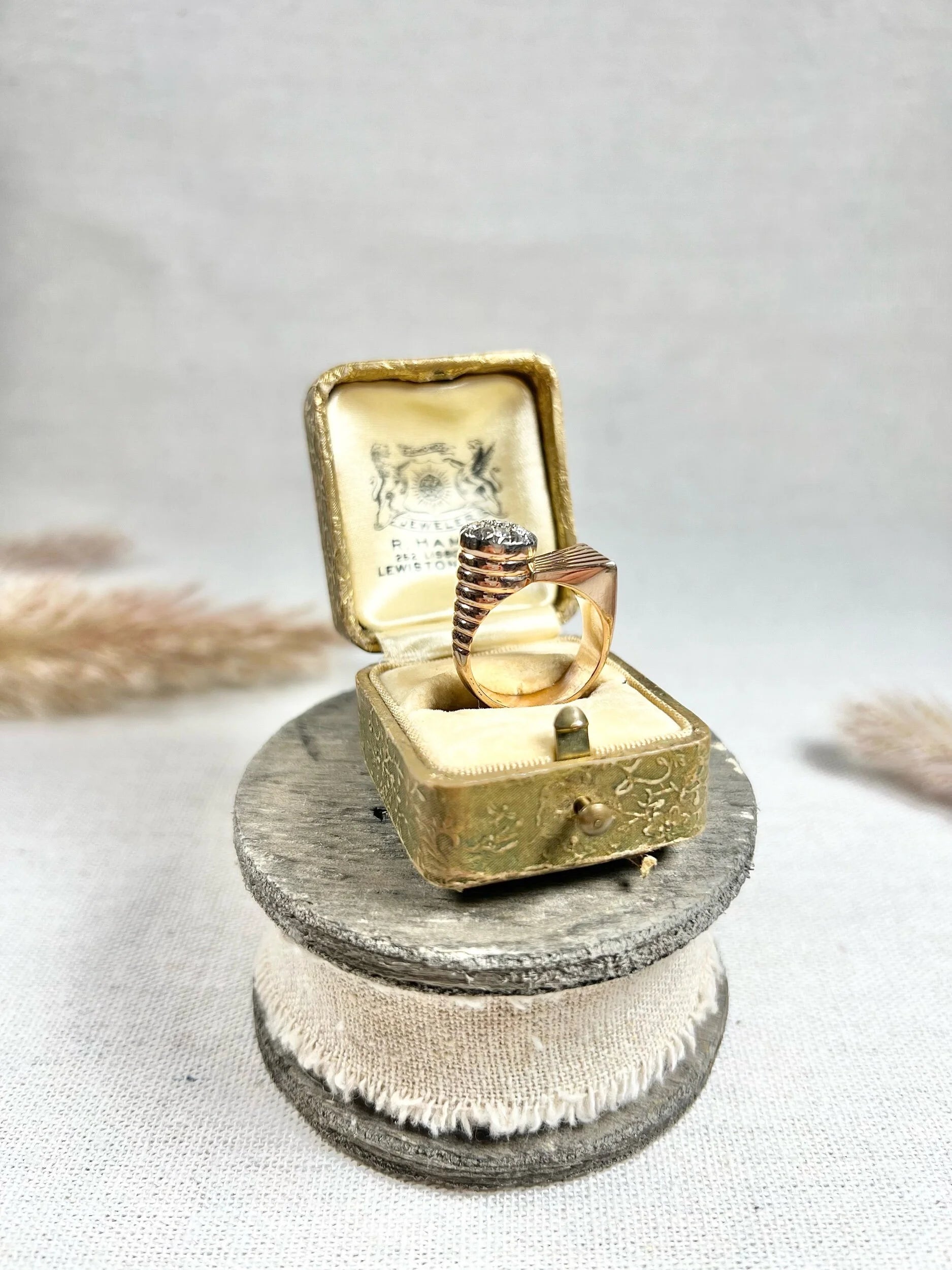Vintage 18 Carat Rose Gold Diamond Bombé and Fan Cocktail Ring, Circa 1940
